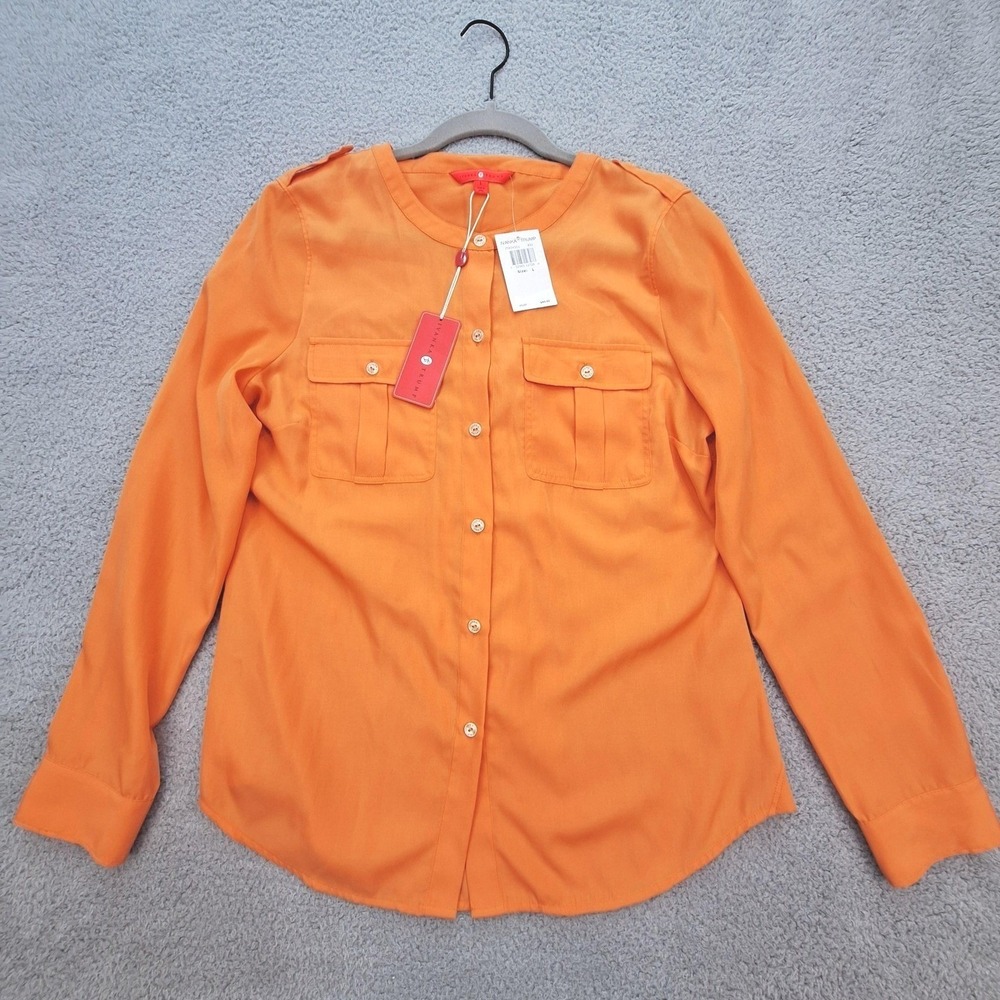 Ivanka Trump Blouse Womens Large Orange Removable Tie Neck Button Up Utility New
